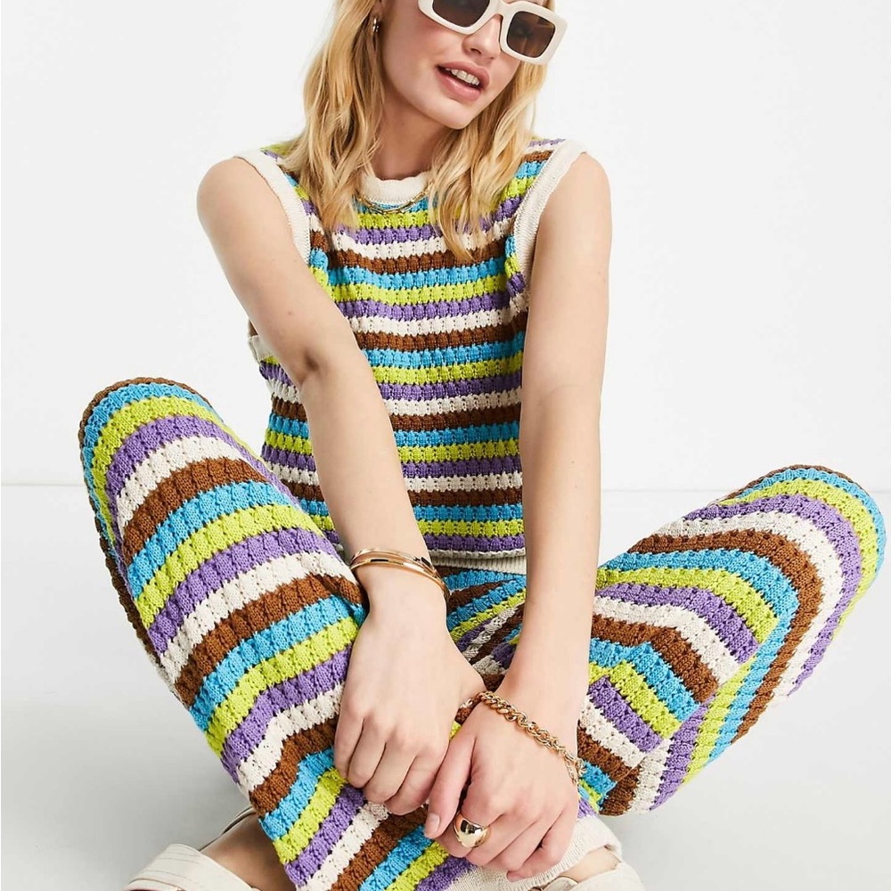 YAS crochet pants and tank in multi stripe
Like new!